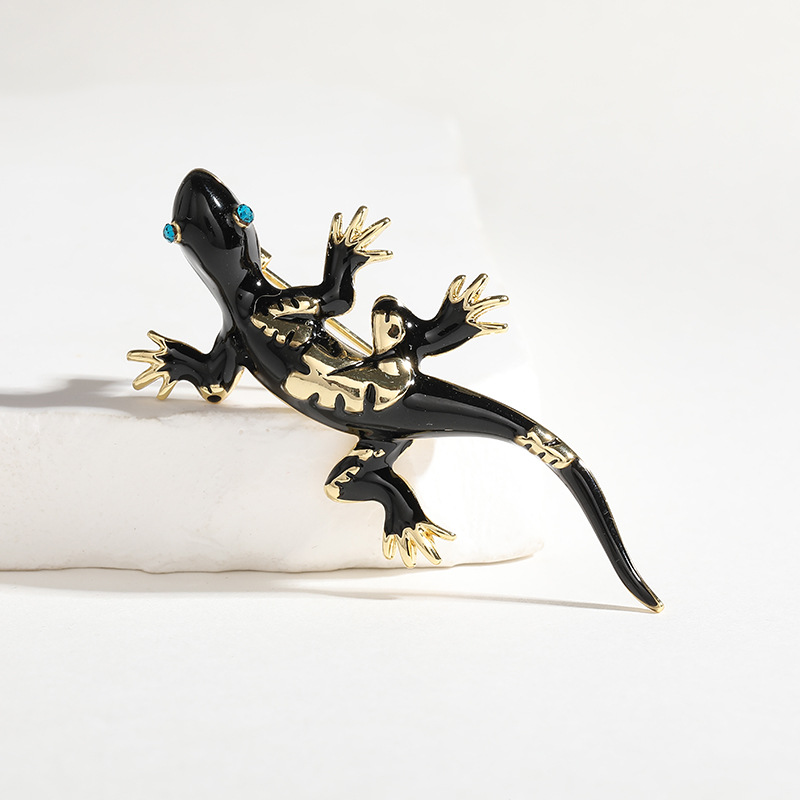 Broche exclusive transfrontalière unique en alliage, style européen et américain, ornée d'un gecko et de diamants._voghion.com