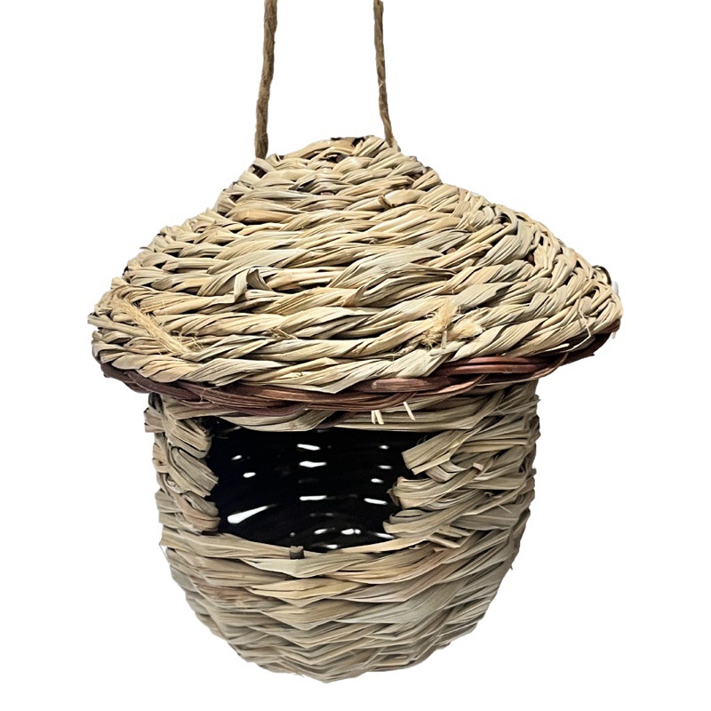 Nido de pájaro tejido de paja hecho a mano creativo cañas tejidas con hierba nido de pájaro casa de pájaro decoración de jardín nido de pájaro mascota al por mayor