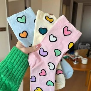 Color Love Socks Women's Ins Style Korean Style Mid-barrel Black and White Color Dopamine Color All-match Socks Women's Socks