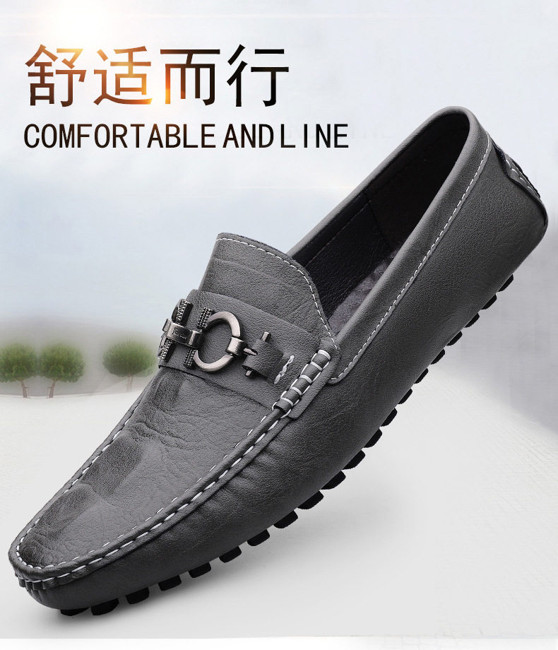 Giày lười nam da bò họa tiết vân cá sấu, đế bệt, cổ thấp, form rộng — 8080 màu xanh lam, 8080 màu đen, 8335 Màu nâu, 8335 màu đen chi tiết 3