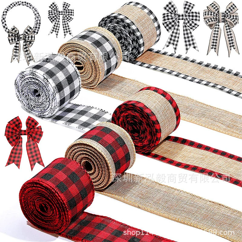 Лента Hongyi лента льняная лента с принтом оптом Рождественская полосатая точка клетчатая лента Рождественская лента