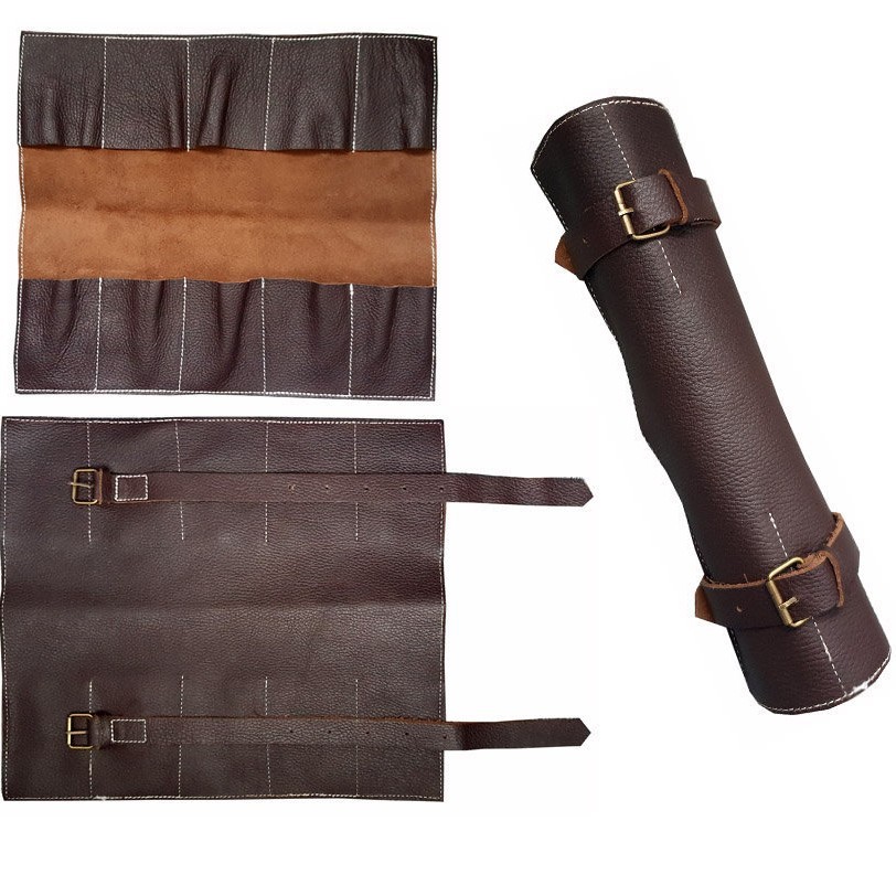 Amazon leather large-capacity knife roll bag, kitchen PU knife sheath, knife protector, leather knife case