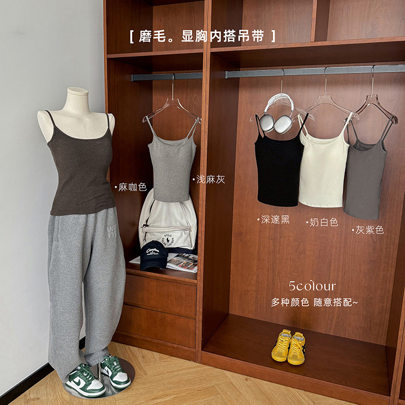 Autumn and Winter Sanding All-round Elastic Warm Inner Camisole Women's Slim-fit Slimming One-piece Base Top with Chest Pad Autumn and Winter Sanding All-round Elastic Warm Inner Camisole Women's Slim-fit Slimming One-piece Base Top with Chest Pad