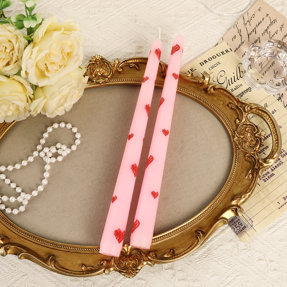 Velas de impresión de varilla larga de color europeo al por mayor casero sin humo romántico día de San Valentín cera de varilla de amor transfronteriza