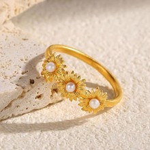 沙金饰品太阳花戒指女仿黄金小众轻奢高级感结婚三金开口指环配饰