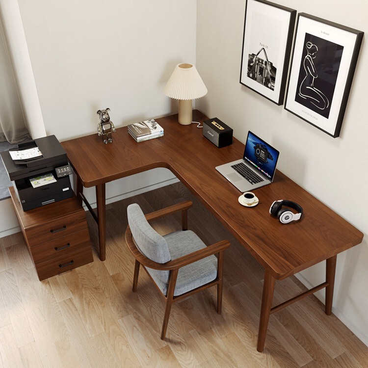 Study Simple Wall-leaning Solid Wood Desk L-shaped Long Corner Writing Desk Workbench Double Computer Corner Table