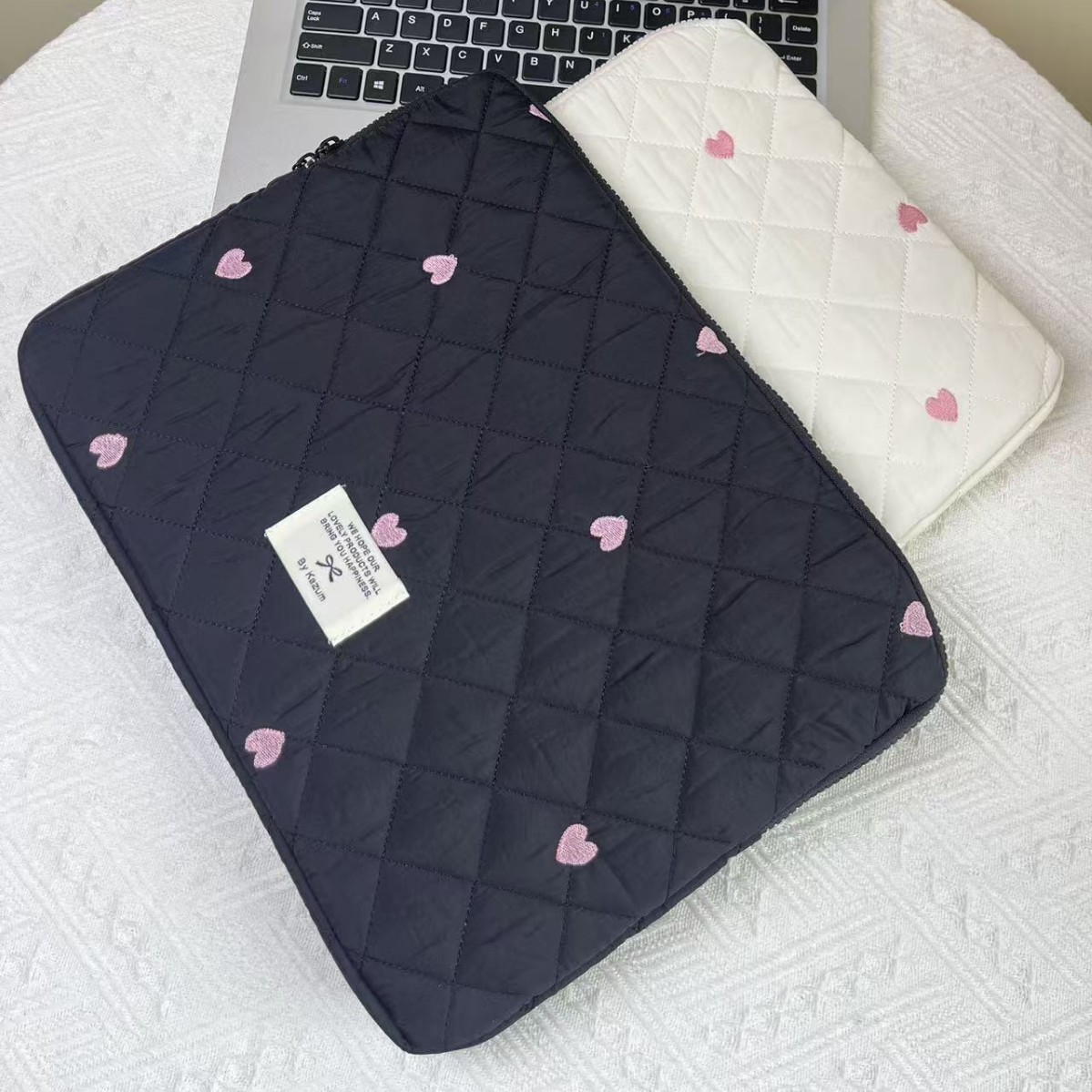 Korean Ins Tablet Computer Bag Storage Bag with Cute Diamond Embroidery Heart Design 11/13/ 15inch Laptop Storage Bag