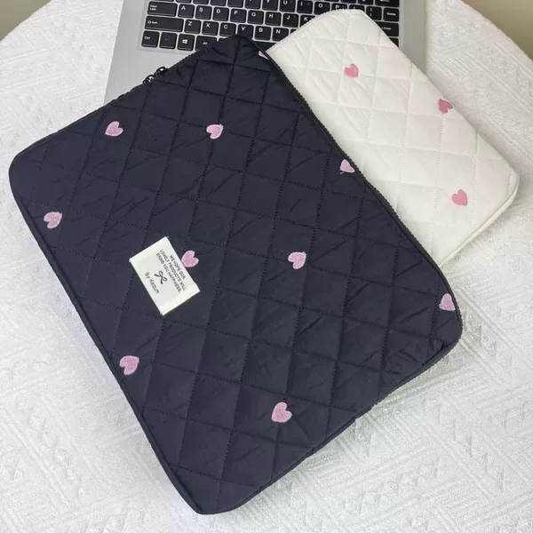 Korean Ins Tablet Computer Bag Storage Bag with Cute Diamond Embroidery Heart Design 11/13/ 15inch Laptop Storage Bag