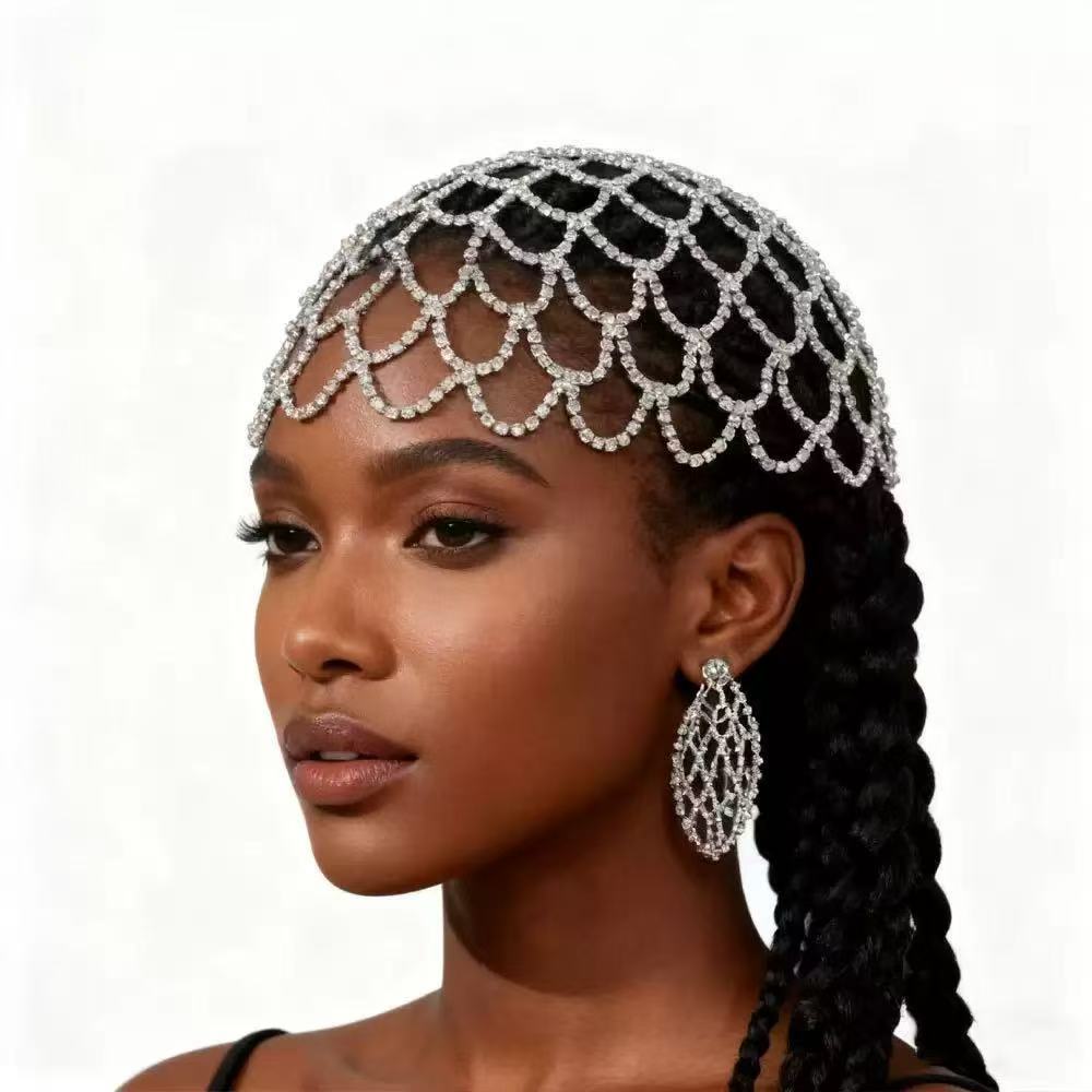 New European and American hot-selling personalized luxury fashion hair accessories, geometric full-diamond rhinestone head chains and headbands wholesale