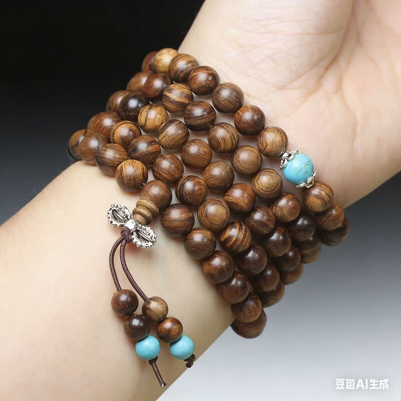 African Black Rosewood Buddha Beads Bracelet 8mm with Spacer Beads, Men's and Women's Bracelets, Wooden Rosary Beads, Manufacturer's Delivery