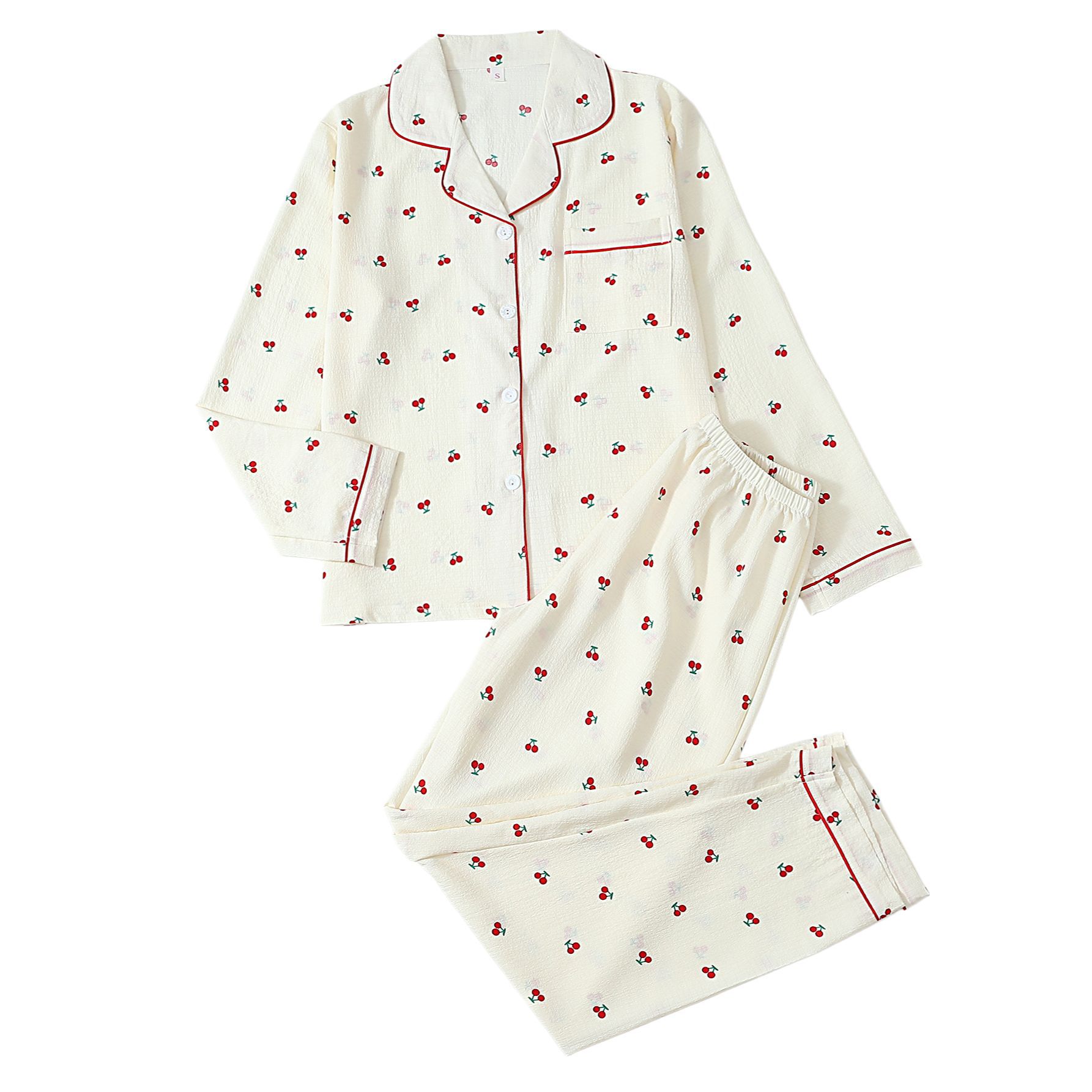 Nuevo comercio exterior burbujas transfronterizas arrugadas cardigan imprimido pijamas de mangas largas pantalones largos transfronterizos ropa doméstica set al por mayor