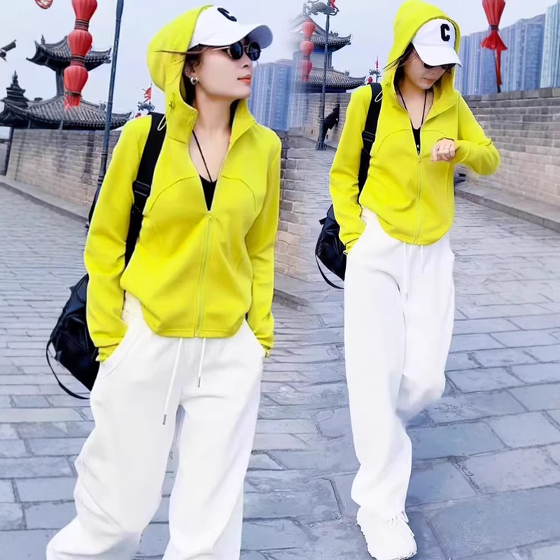 Fashionable Casual Women's Suit 2026 Spring New Stylish Trendy Hooded Cardigan Jacket and Wide-Leg Pants Two-Piece Set Trendy Fashionable Casual Women's Suit 2026 Spring New Stylish Trendy Hooded Cardigan Jacket and Wide-Leg Pants Two-Piece Set Trendy