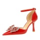 8323-H18 style banquet hollow shoes, high heels, women's shoes, shallow cut hollowed out rhinestone bow belt sandals