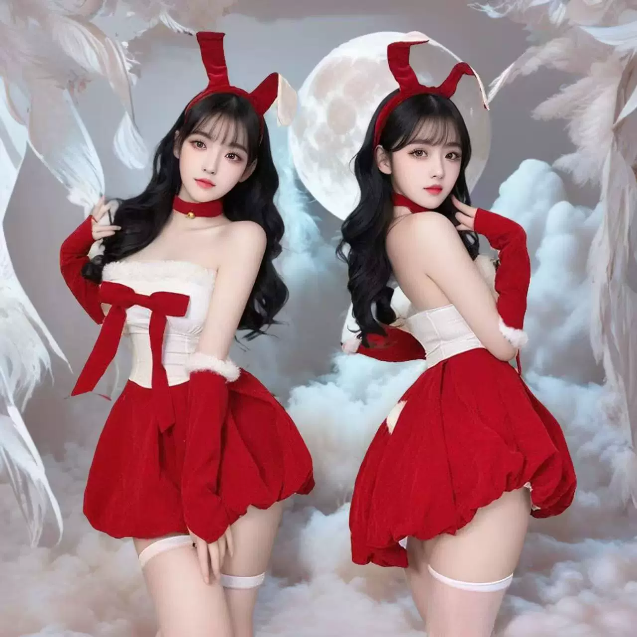 Чисто желание рождественская одежда бархатная платьица платье юбка кролик девушка соблазнительная униформа рождественская вечеринка костюм горничная