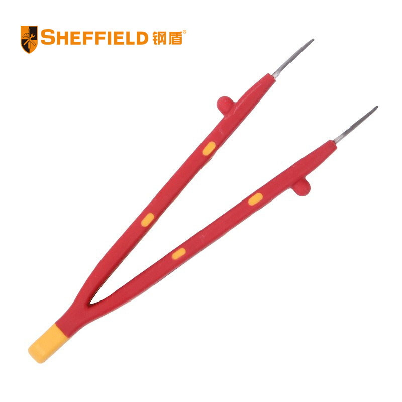 钢盾 SHEFFIELD S150014 注塑型双色绝缘弯尖横齿镊子150mm