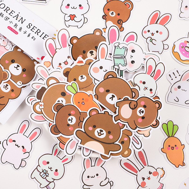 Original Sticker Pack by Niyi Bear: Korean Cute Cartoon Bear and Rabbit for Journal Decoration and Creative Small Animal Material