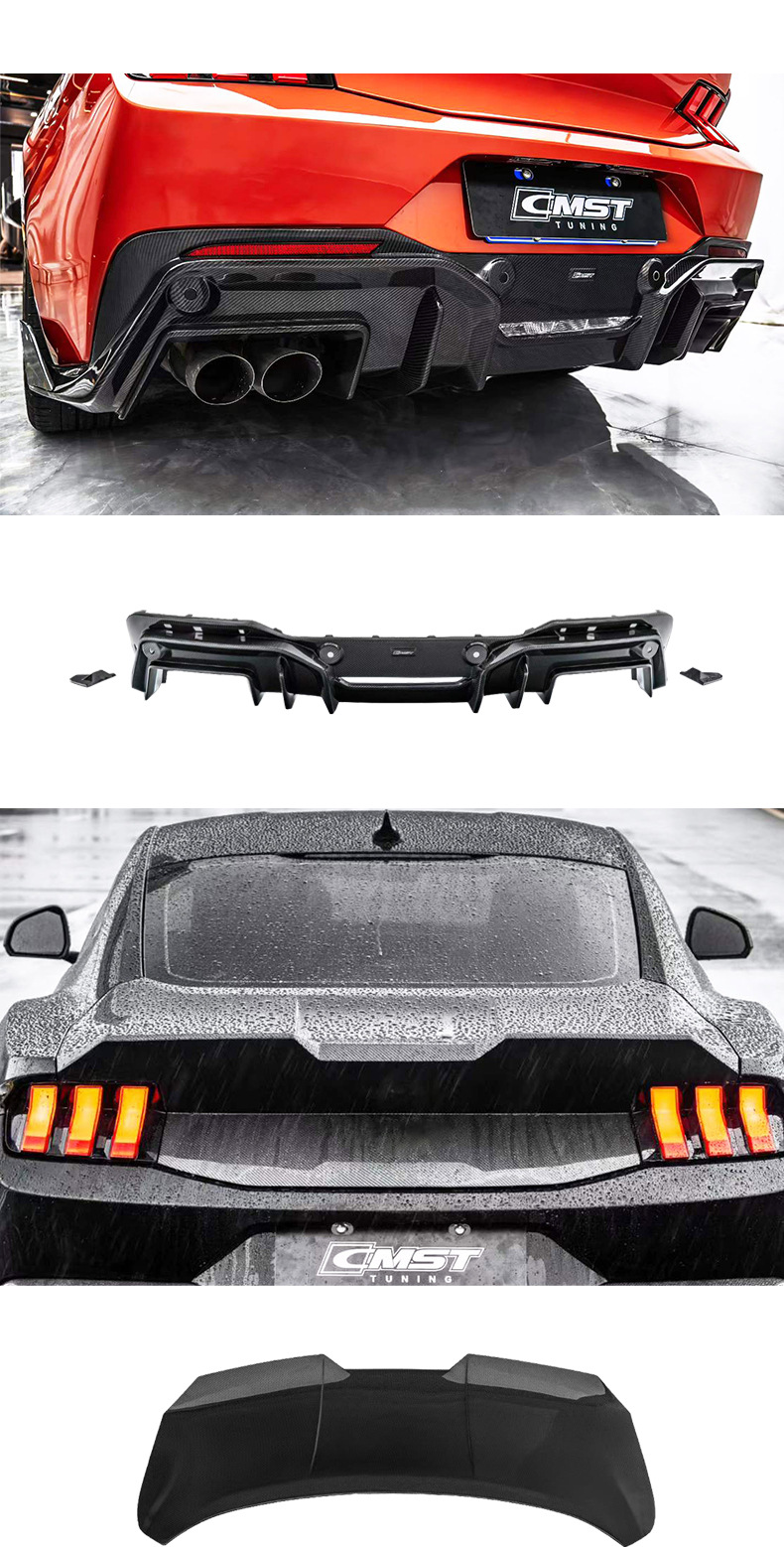 Suitable for Ford Mustang modifications: CMST carbon fiber front splitter, rear lip, side skirts, wind deflectors, hood, and fender flares