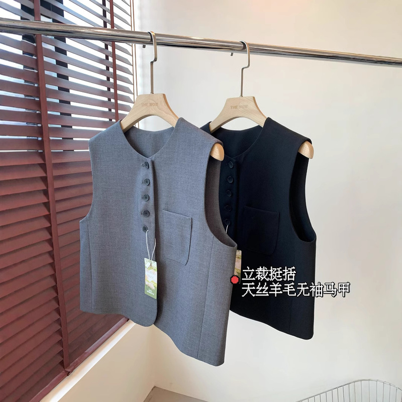 ドーニーDN竿品質立体裁断は筋骨の短い箱型の天糸ウールの袖なしの馬甲女があります。|undefined