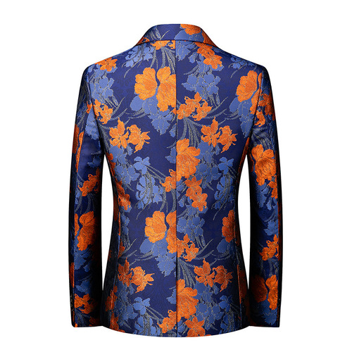 Men Colorful Personalized Stage Performance Suit Men's jazz dance blazer dress coat Maple Leaf Print Banquet Business Leisure Small Suit Men