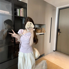 優しく甘いスタイルの立体蝶リボンTシャツレディース夏シック半袖スリムフィット万能半袖トップス
