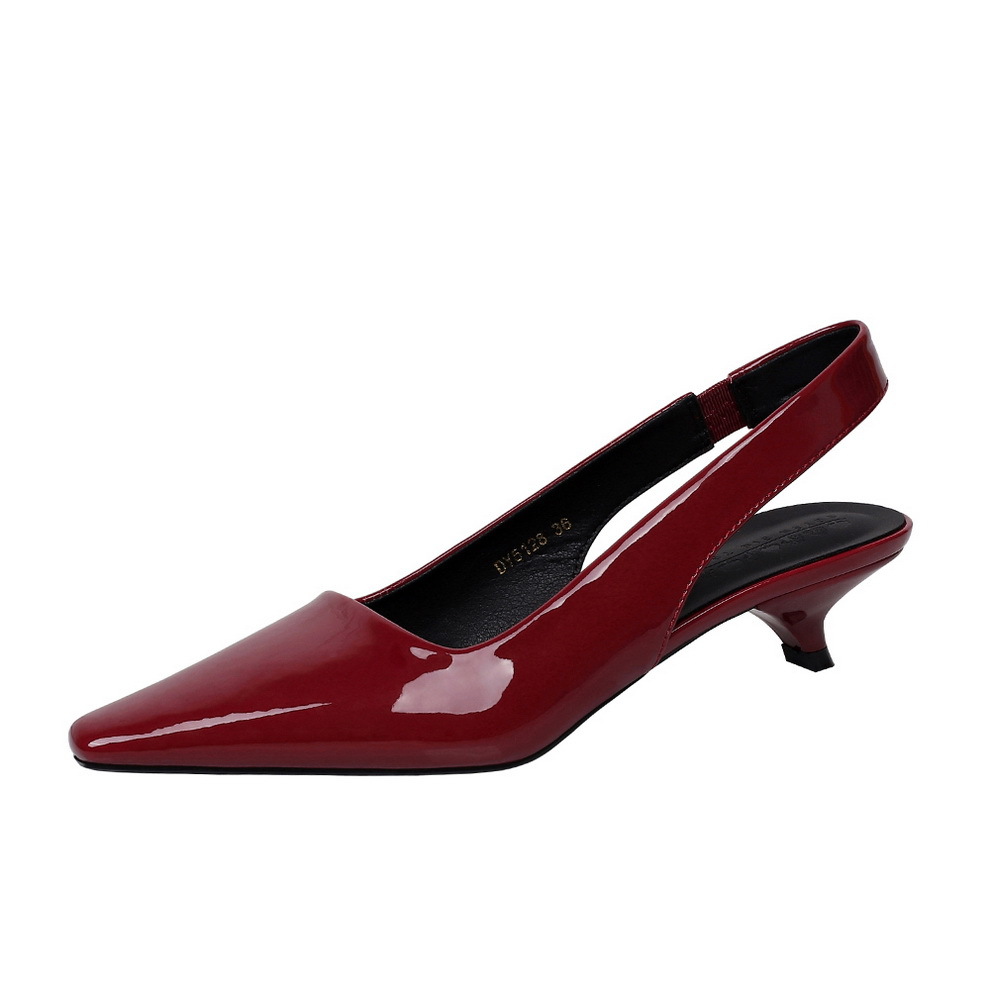 5128 fashionable and simple single shoe for women with tapered heel and patent leather pointed toe, low heel and hollowed out women's shoes with a sexy strap at the back, making them look slim