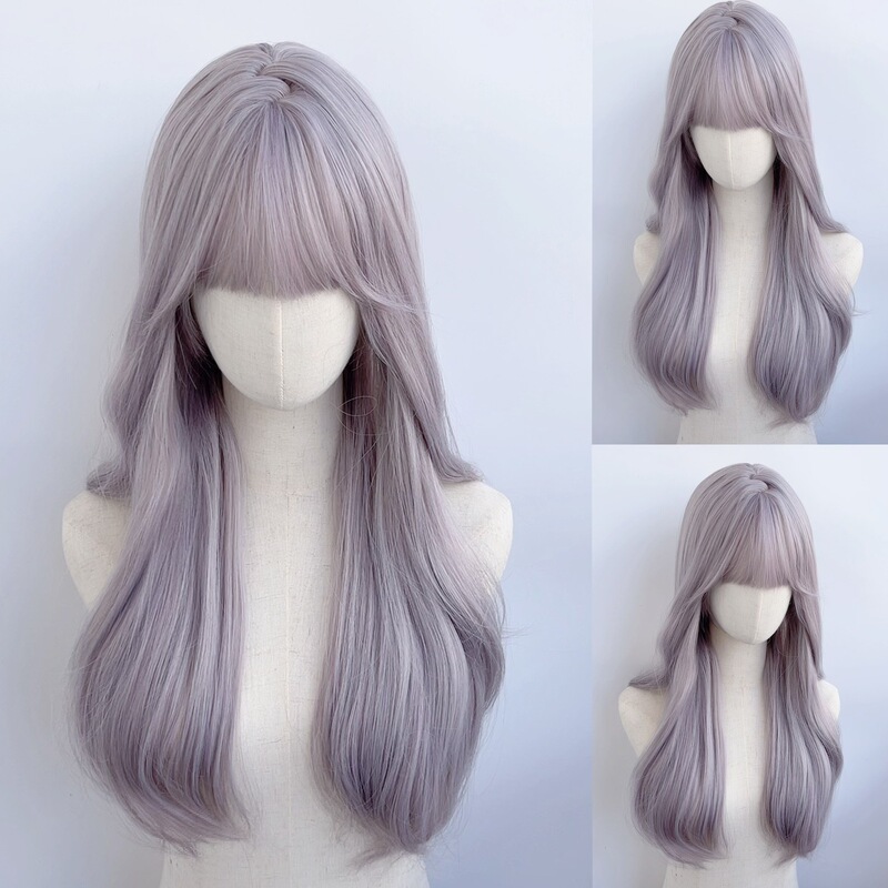 Cheng Ming wig women's long hair gray purple natural simulation big wave long curly hair 2024 summer fashion full head cover