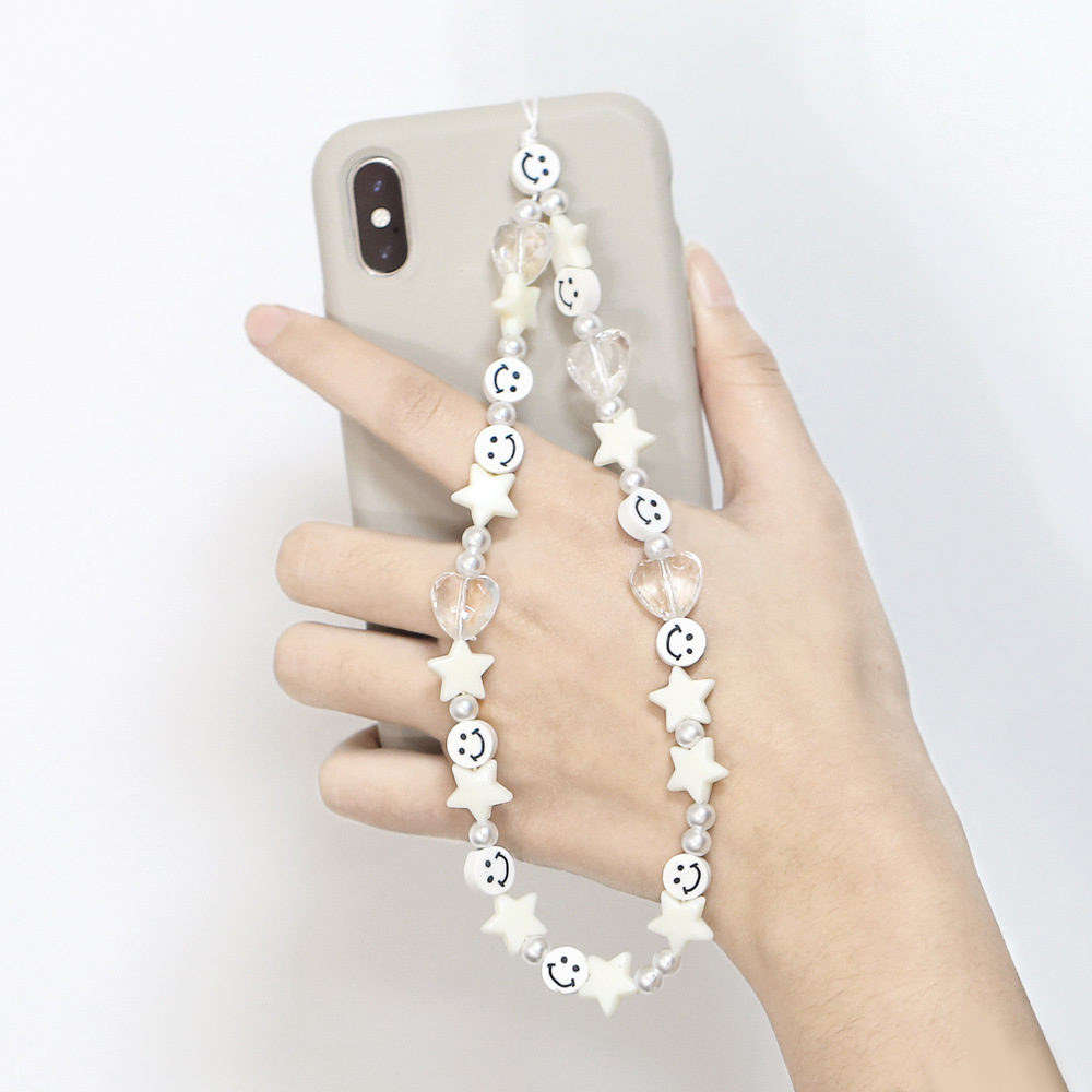Nouvelle Poterie Douce Coeur Pentagramme Smiley Visage Perles Chaîne De Téléphone Portable display picture 1