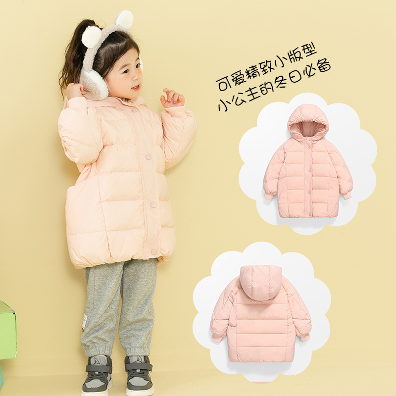 90% passed inspection winter girls' children's mid-length down jacket for older kids, pure color, coat