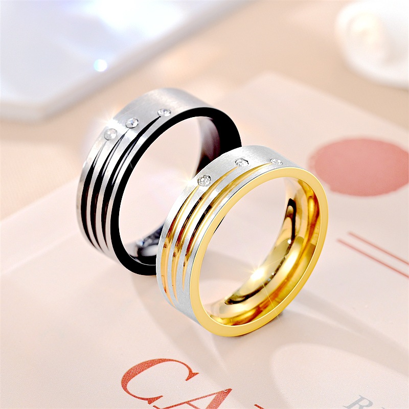 10g Weight Rhinestones Inlay Material Titanium Steel Rhinestones Geometric IG Style Rings For Unisex