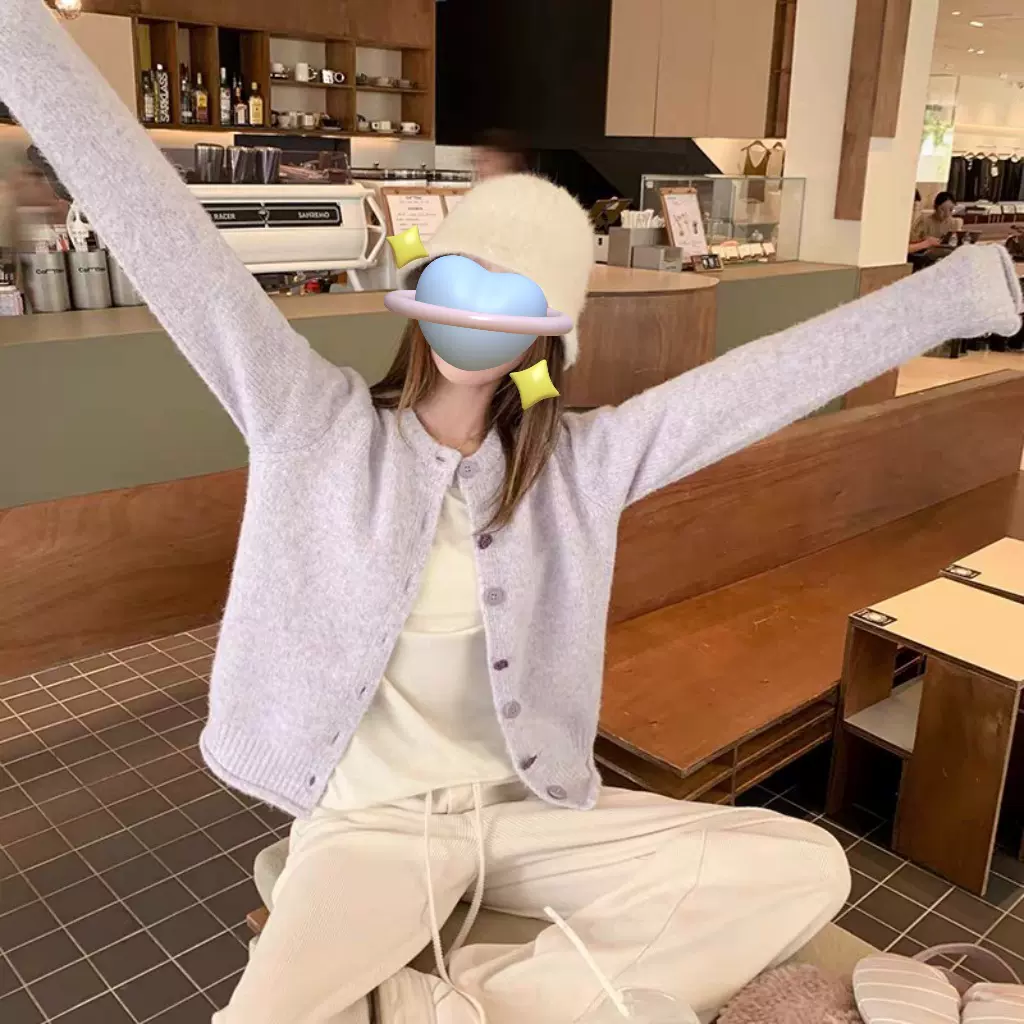 2025年早秋温柔慵懒风紫色软糯开衫毛衣外套女外搭针织百搭上衣