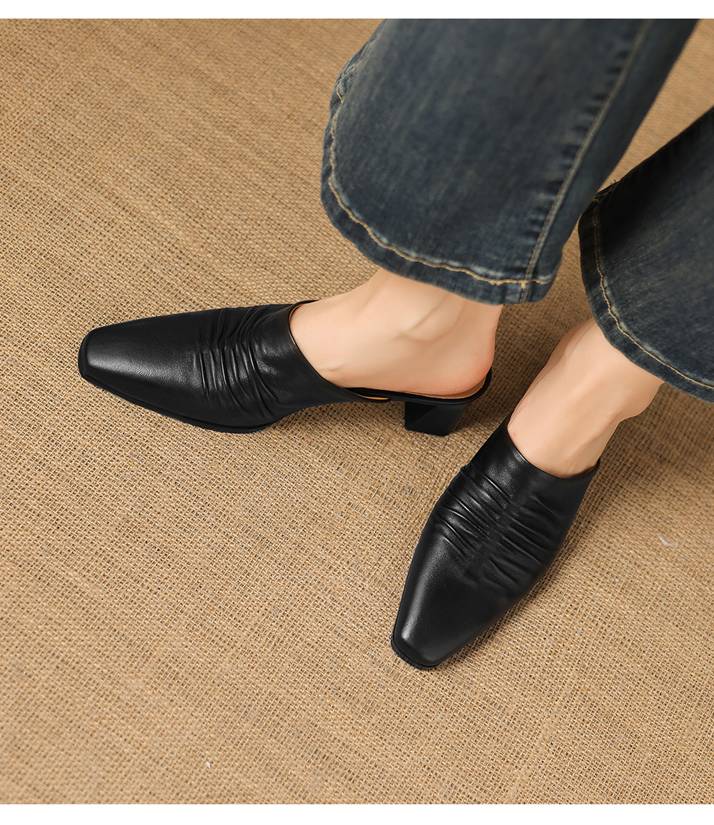 Sandal cao gót nữ mũi kín gót hở, gót 5 cm — đen chi tiết 5