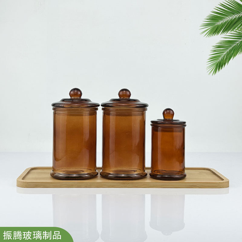 150ml茶色茶叶罐350ml直筒带盖蜡烛杯五谷杂粮储物罐花茶分装罐