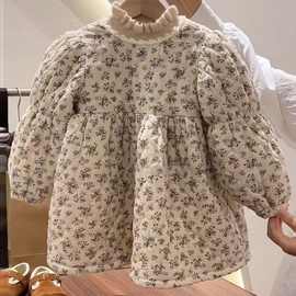 韩国童装女童夹棉连衣裙2025秋冬甜美碎花加厚宝宝公主裙儿童裙子
