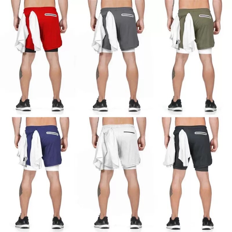 Amazon Hot Sale Running Shorts Sports Leisure Outdoor Loose Multi-Pocket Double-Layer Fake Two-Piece Fitness Sports Pants