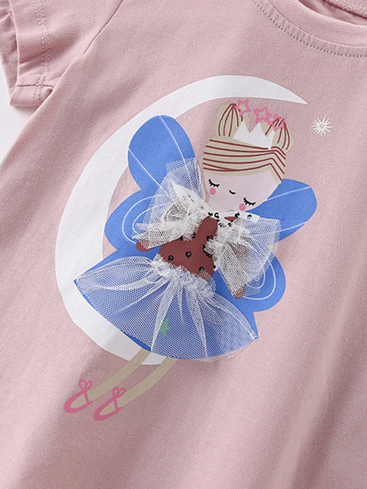 Malwee niñas camisetas de verano nuevo estilo europeo y americano para niños de media edad impresión casual de cuello redondo ropa de niños camisas de manga corta