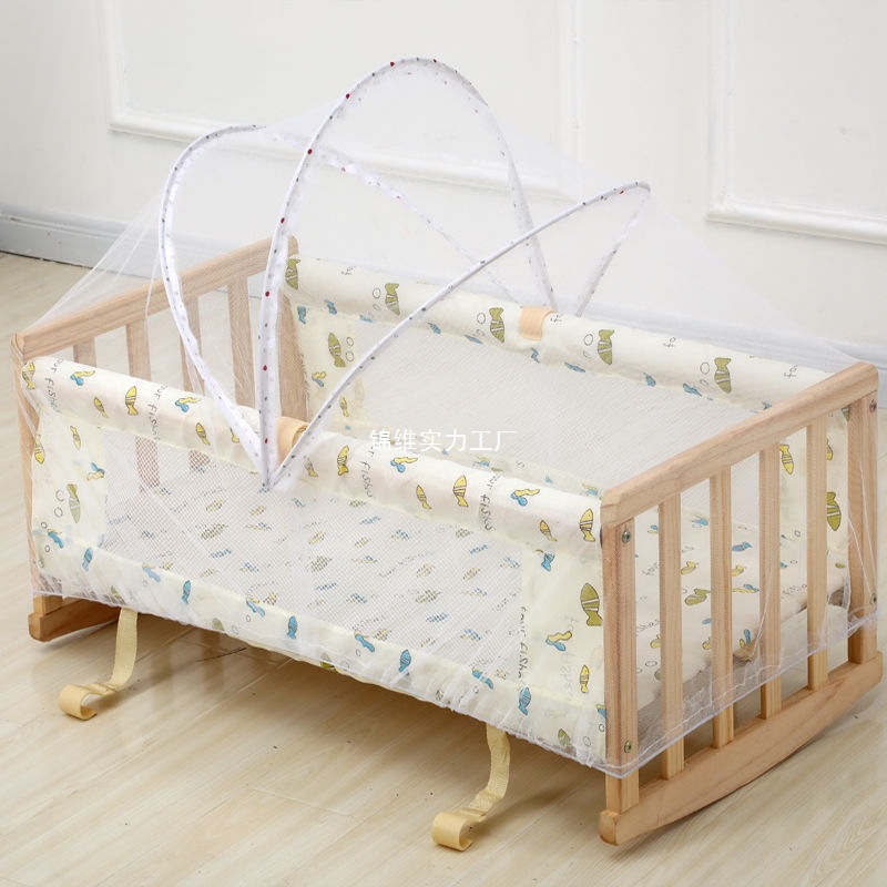 Baby Bed Solid Wood Cradle Bed BB Bed Baby Bed Small Cradle I-shaped Cradle Delivery Mosquito Net Parallel Shake
