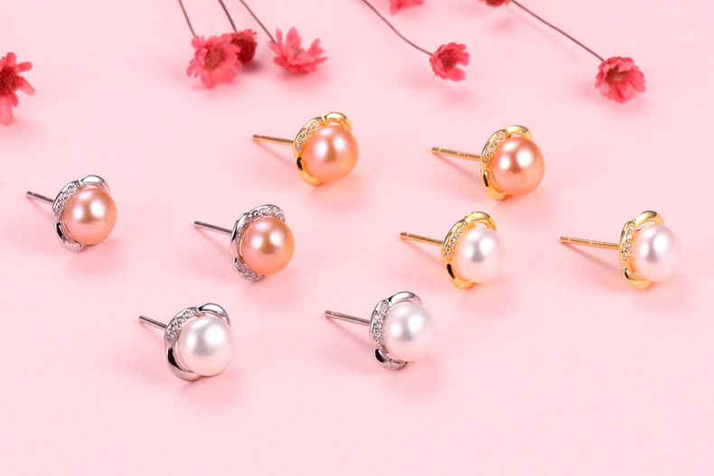 2g Weight 1 Pair 925 Sterling Silver Pearl Geometric Ear Studs