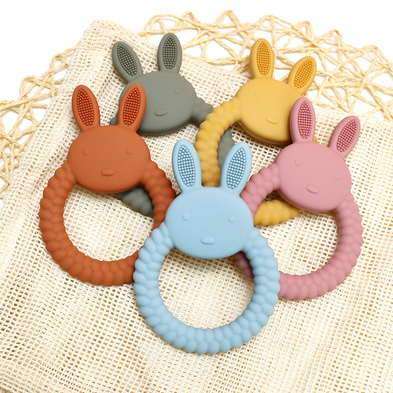 Food Grade Silicone Teether Rabbit Baby Teething Stick Teething Food Grade Toy Baby Anti-Eating Hand Toy