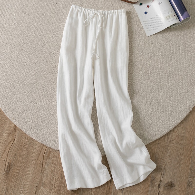 Imported Raindrop Linen French-Style Commuter Lightweight and Flowing White Elastic Waist Straight-Leg Casual Pants for Women, Summer 2026 Spring Season Imported Raindrop Linen French-Style Commuter Lightweight and Flowing White Elastic Waist Straight-Leg Casual Pants for Women, Summer 2026 Spring Season