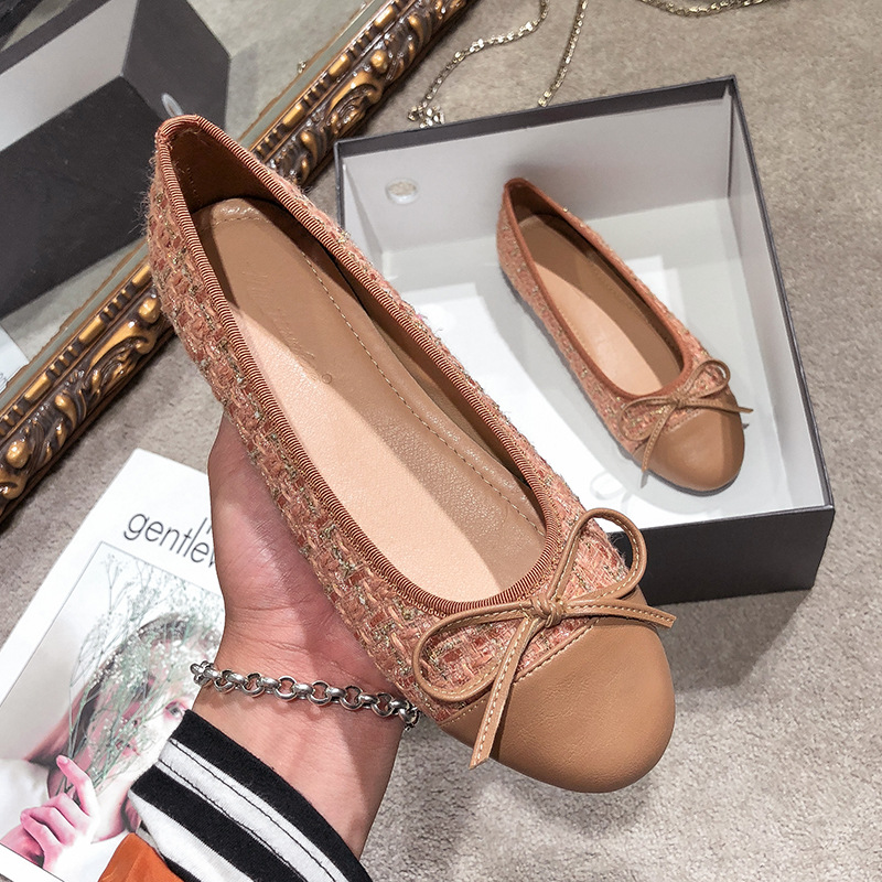 2023 primavera nueva boca baja celebridad de Internet estilo Chanel zapatos de una sola capa zapatos de guisantes de fondo suave de las mujeres zapatos planos tallas grandes zapatos de mujer 41-43