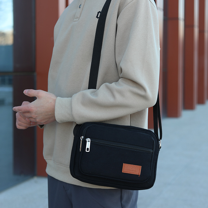 Lienzo pequeño bolso cuadrado bolso de los hombres multi-capa Negocio puesto cartera resistente al desgaste durable de las mujeres de hombro ocasional bolsa de mensajero