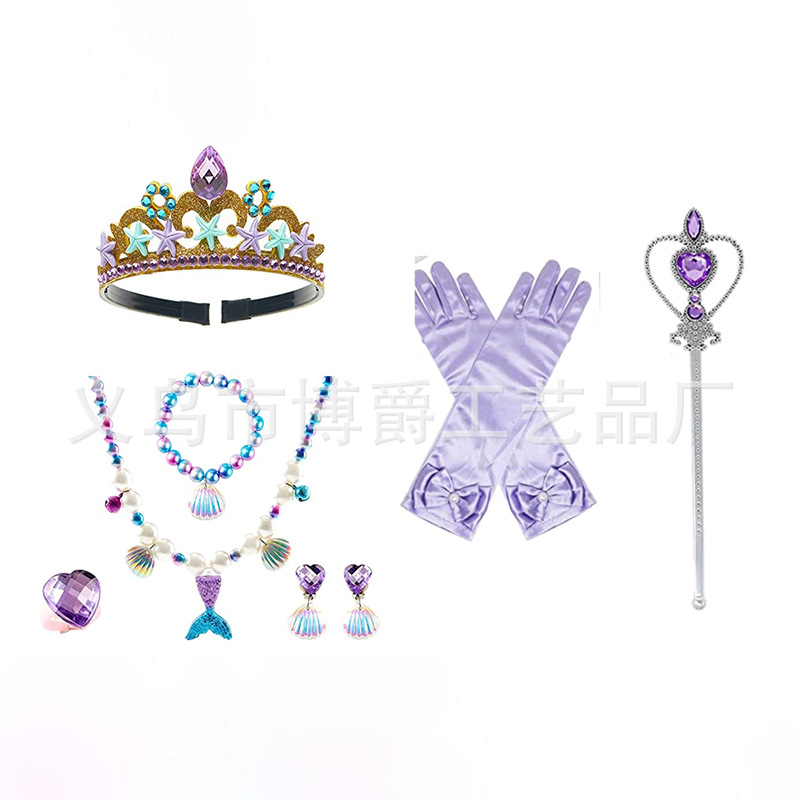 Collar de princesa sirena para niños Pulsera de perlas de concha Varita mágica para niños Accesorios de hadas para niños Traje de rol