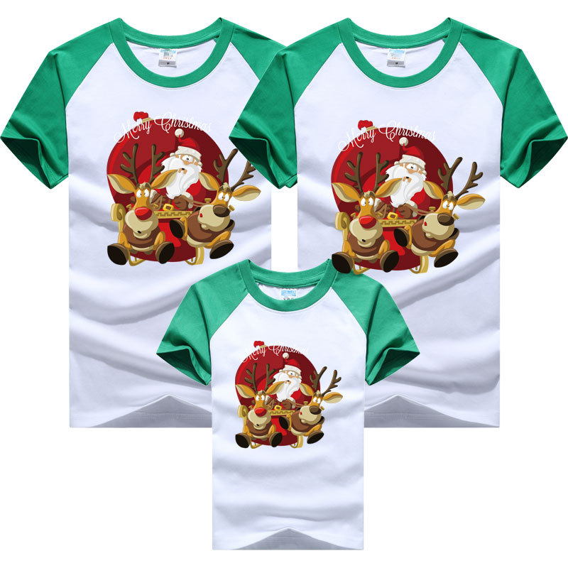 Camiseta de manga corta para padres e hijos 2024 Navidad árbol de Navidad ropa para niños europeos y americanos cuello redondo manga raglán color a juego superior