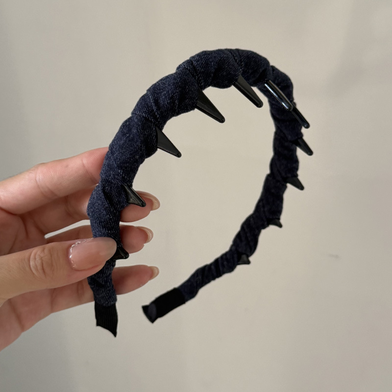 高级感波点牛仔缠绕发箍女新款防滑洗脸带齿头箍外出百搭压发卡|undefined