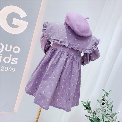 Girls Lolita Dress 2024 Autumn New Small Yellow Flower Splicing Ruffled Lapel Long Sleeve Princess Dress