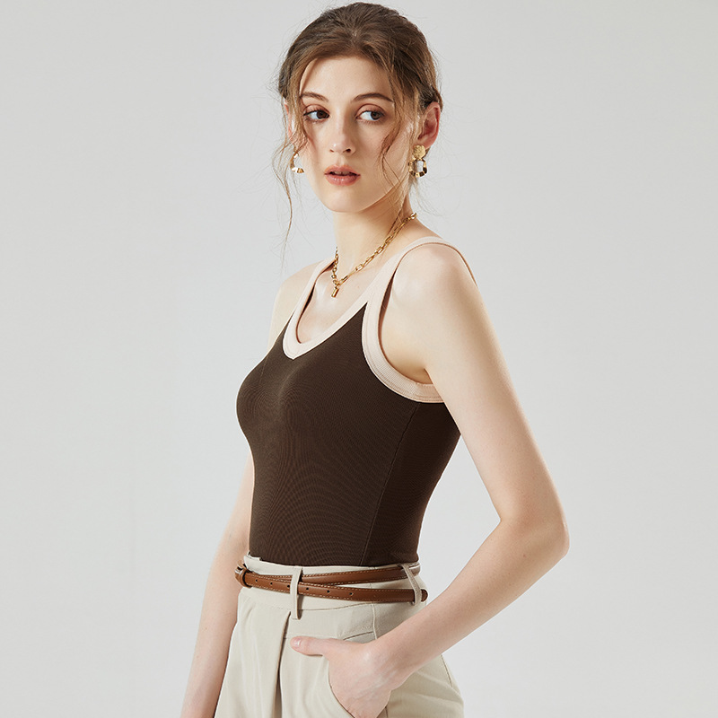 C13 one-piece shaping bustier with color-blocking and padded straps, women's summer sun-protective top for layering