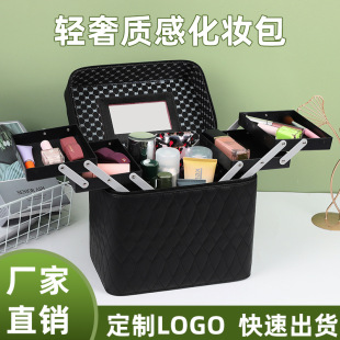 Wholesale large capacity cosmetic case portable handle four open with mirror beauty makeup toolbox net red multi-function storage bag