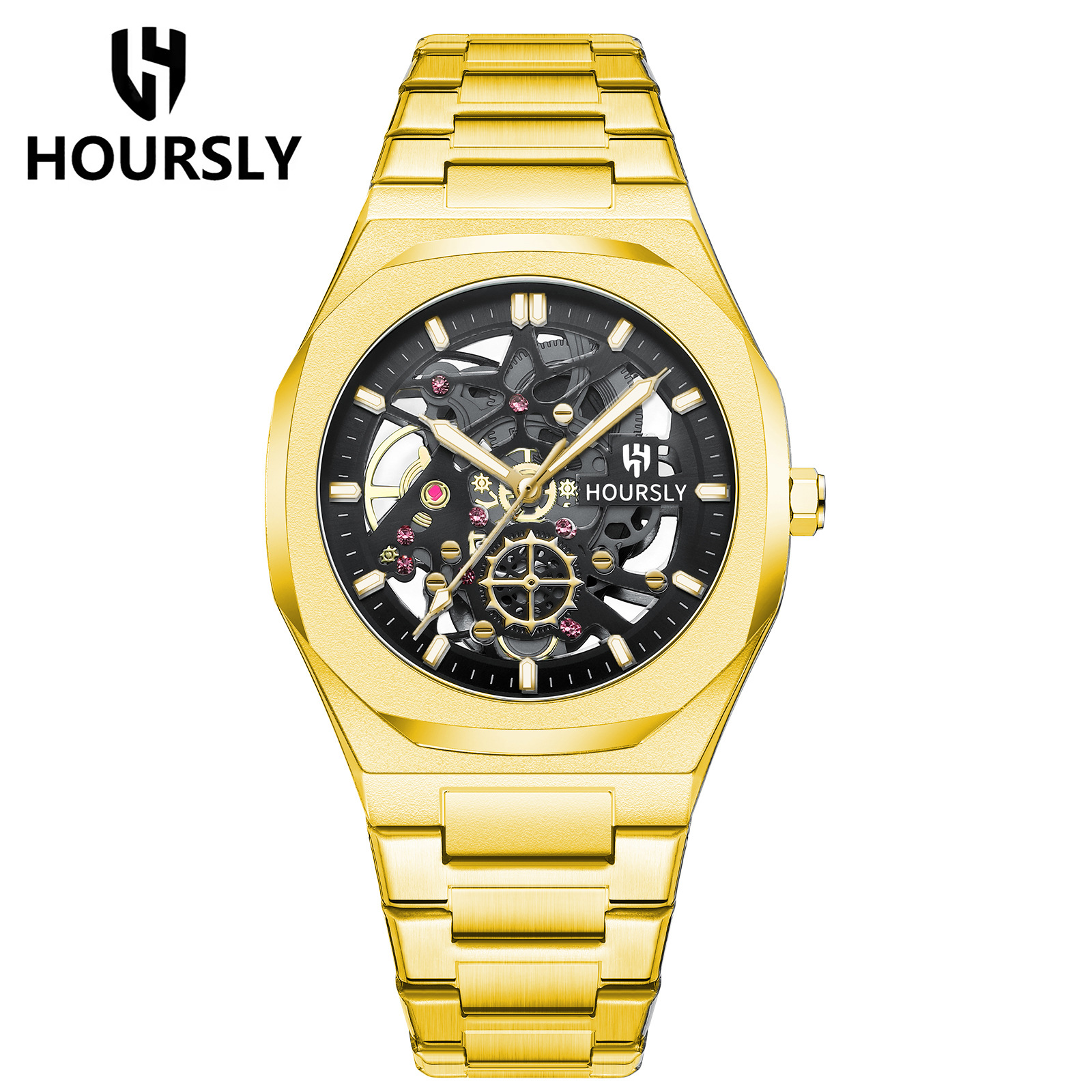 Relojes transfronterizos de venta caliente en Europa y los Estados Unidos relojes impermeables de la marca hoursly para hombres relojes mecánicos falsos relojes de cuarzo de acero inoxidable image 12