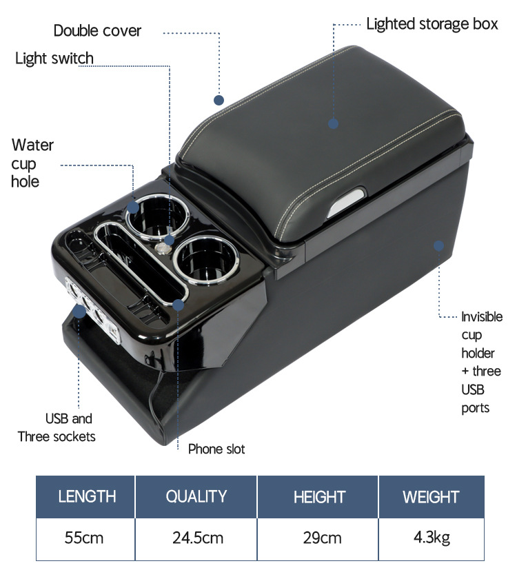 Suitable for Volkswagen Caravelle/Multivan T5 T6 Luxury Front and Middle Row Storage Box Armrest Box