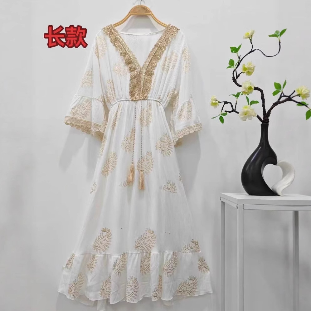 2025 New Women's Malay Indonesian Muslim Robe Fashion Gold Foil Dress_ecoleips.com